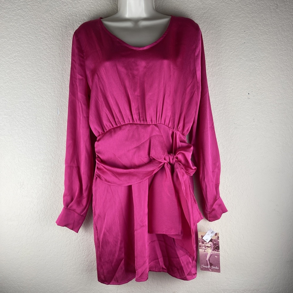 Emerald Sundae Women's Pink Satin Wrap Style Mini Dress Size L  BG32